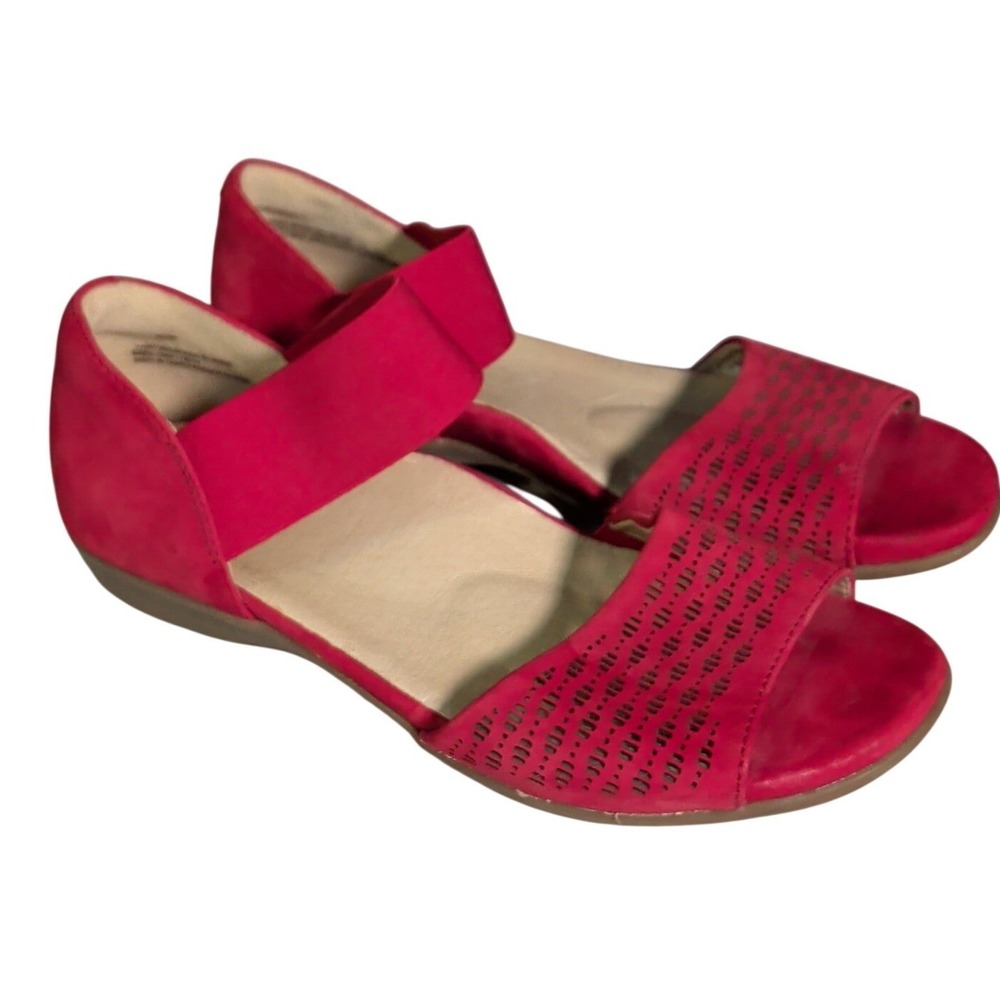 Earth Alder Amora Sandals Womens Size 7M Strappy Red Leather Slip On Open Toe